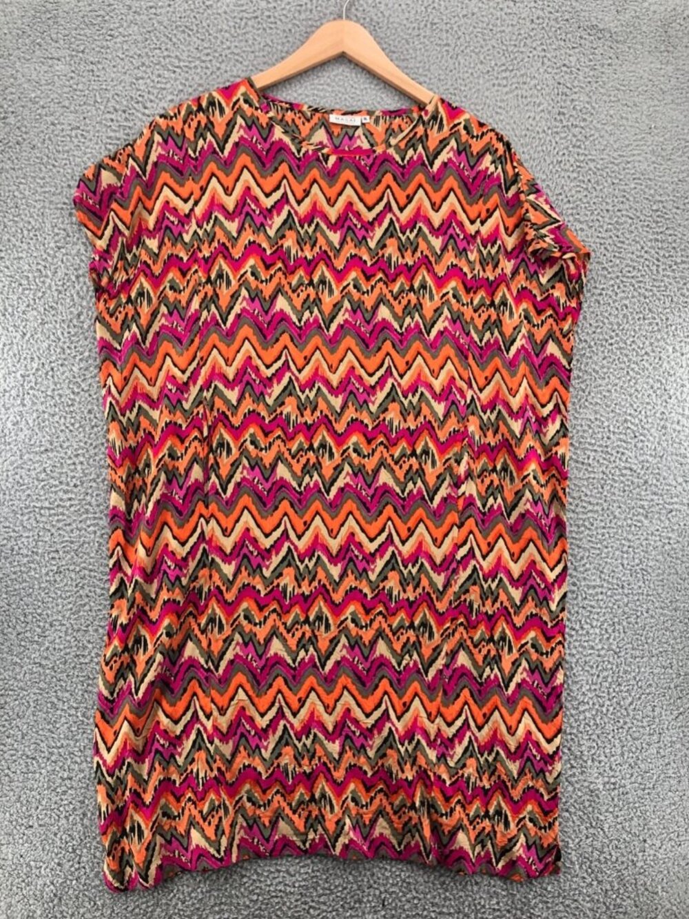 Masai Dress Womens Extra Large Pink Orange Chevron Striped Kimono Sleeve Pockets